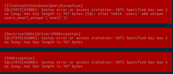 Mengatasi Galat “1071 Specified key was too long” Saat Melakukan Migration di Laravel 5.4