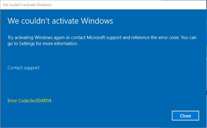 Solusi Gagal Aktivasi Windows 10 OEM (Error Code 0xc004f014)