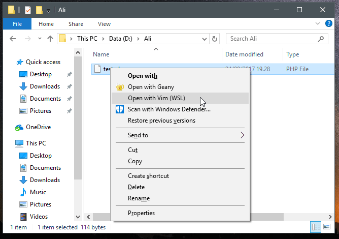 Membuat Shortcut “Open With Vim” dari WSL